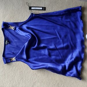 NWT Nicole Miller Royal Blue Satin Blouse Size M